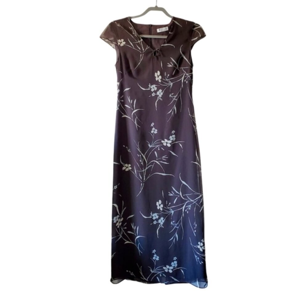Marella Italy Luxury Y2K Sheer Overlay Fairy Whimsical Floral Grey Maxi Dress 4